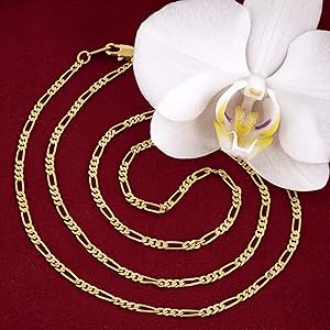 ヾ(＾v＾)k フレンチロープ2.8x55cm,フィガロ2.4x45cm LIFETIME JEWELRY 2.5mm Figaro Chain Necklace 24k Real Gold